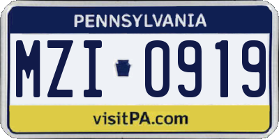 PA license plate MZI0919