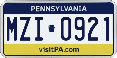 PA license plate MZI0921