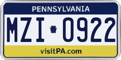 PA license plate MZI0922