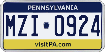 PA license plate MZI0924
