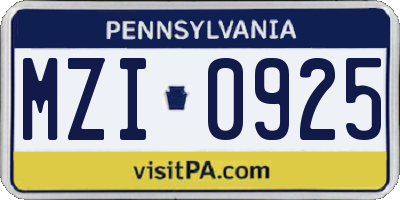 PA license plate MZI0925