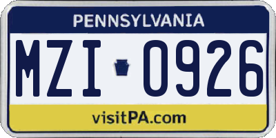 PA license plate MZI0926