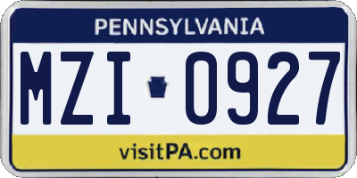 PA license plate MZI0927