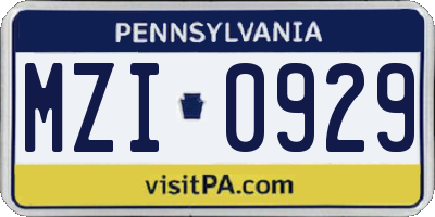 PA license plate MZI0929