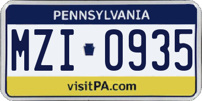 PA license plate MZI0935
