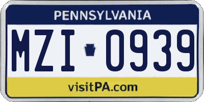 PA license plate MZI0939