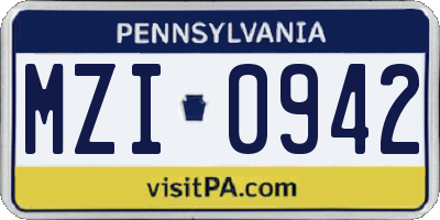 PA license plate MZI0942