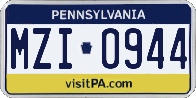 PA license plate MZI0944