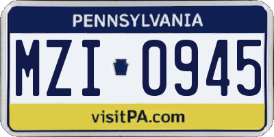 PA license plate MZI0945