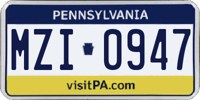 PA license plate MZI0947