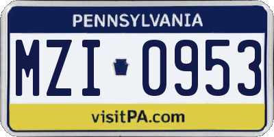 PA license plate MZI0953