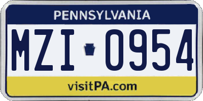 PA license plate MZI0954