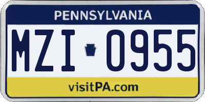 PA license plate MZI0955