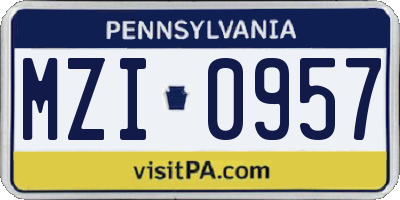 PA license plate MZI0957