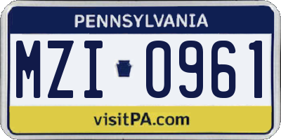 PA license plate MZI0961