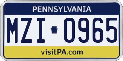 PA license plate MZI0965