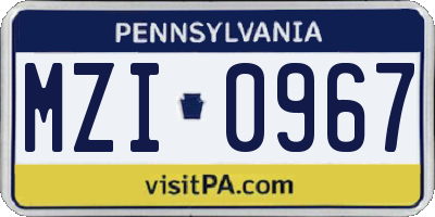 PA license plate MZI0967