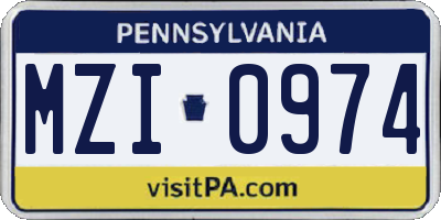 PA license plate MZI0974