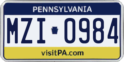 PA license plate MZI0984
