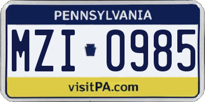 PA license plate MZI0985
