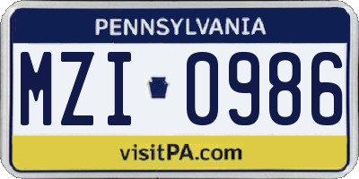 PA license plate MZI0986