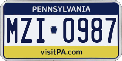 PA license plate MZI0987