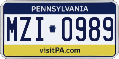 PA license plate MZI0989