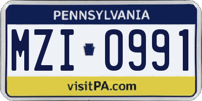 PA license plate MZI0991