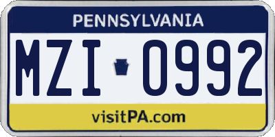 PA license plate MZI0992