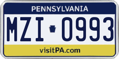 PA license plate MZI0993