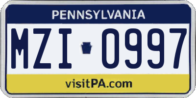 PA license plate MZI0997