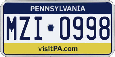 PA license plate MZI0998