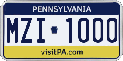 PA license plate MZI1000