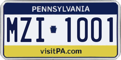 PA license plate MZI1001