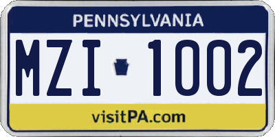 PA license plate MZI1002