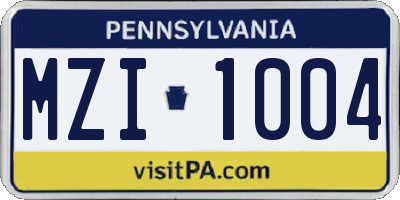 PA license plate MZI1004