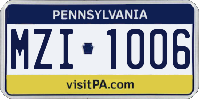PA license plate MZI1006