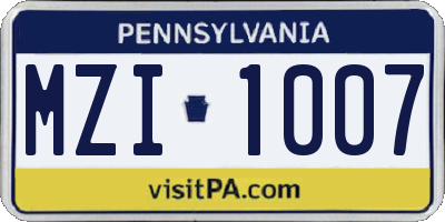 PA license plate MZI1007