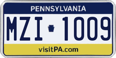 PA license plate MZI1009