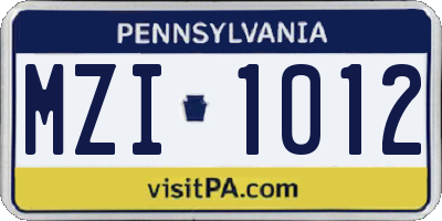 PA license plate MZI1012