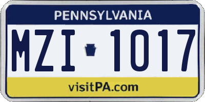 PA license plate MZI1017