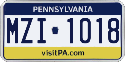 PA license plate MZI1018