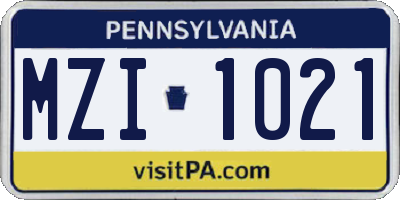 PA license plate MZI1021