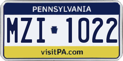 PA license plate MZI1022