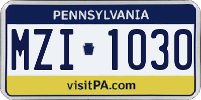 PA license plate MZI1030