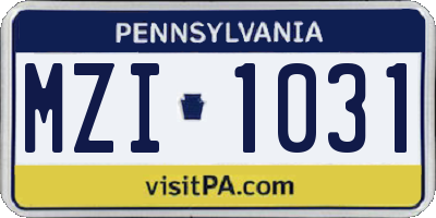 PA license plate MZI1031