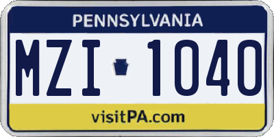 PA license plate MZI1040
