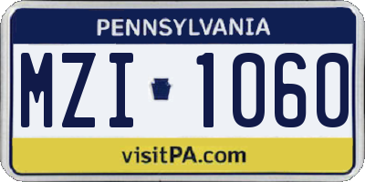 PA license plate MZI1060