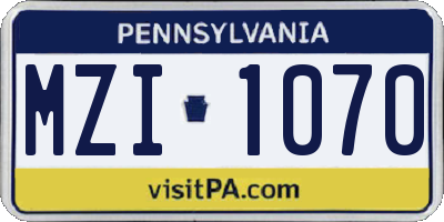 PA license plate MZI1070