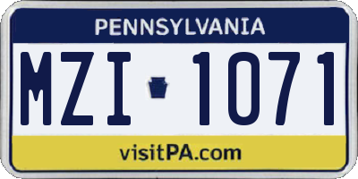 PA license plate MZI1071